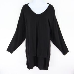Layered Tunic Top Womens Size XL Black Loose Fit 3/4 Sleeves Handwoven Moule NWT